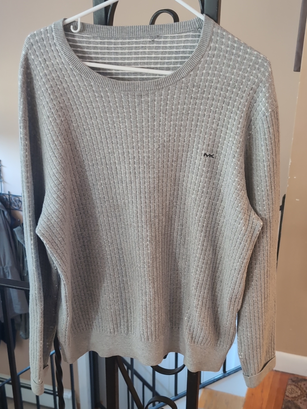 Michael Kors Light Gray Ribbed Crewneck Sweater with MK Logo